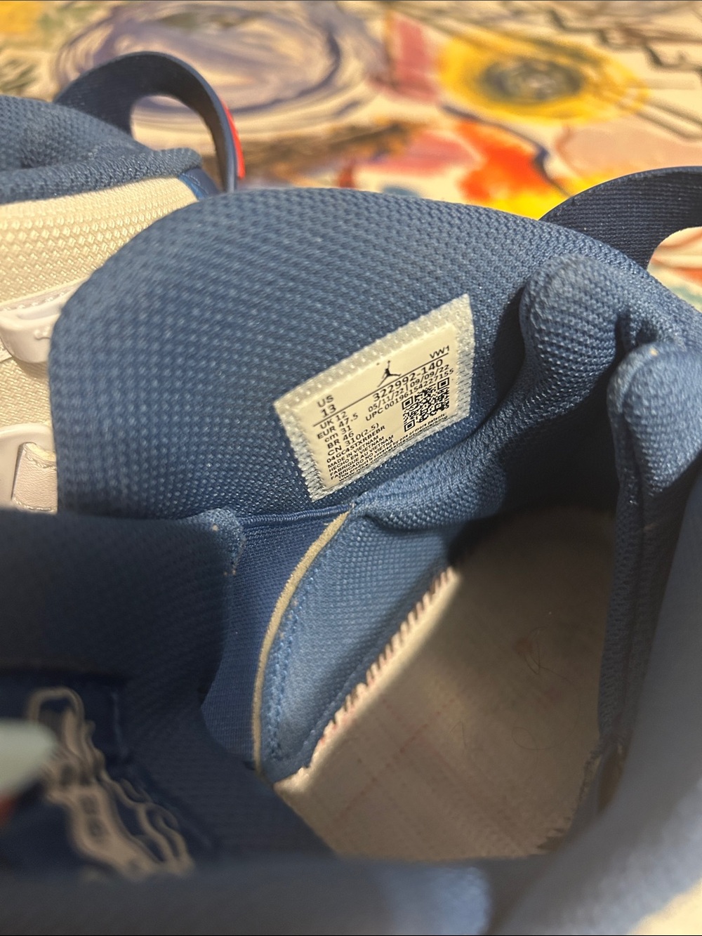Jordan Retro Basketball Shoes in White, Blue & Red - Picture 3 of 3